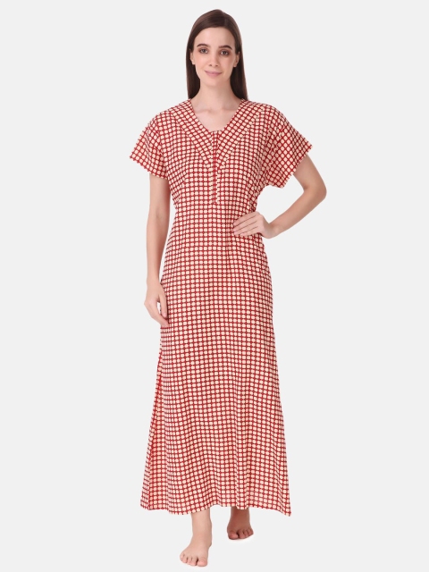 

Masha Red & Beige Batik Printed Pure Cotton Maxi Nightdress