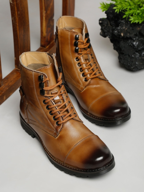 

LOUIS STITCH Men Tan Leather High-Top Lightweight Flat Boots