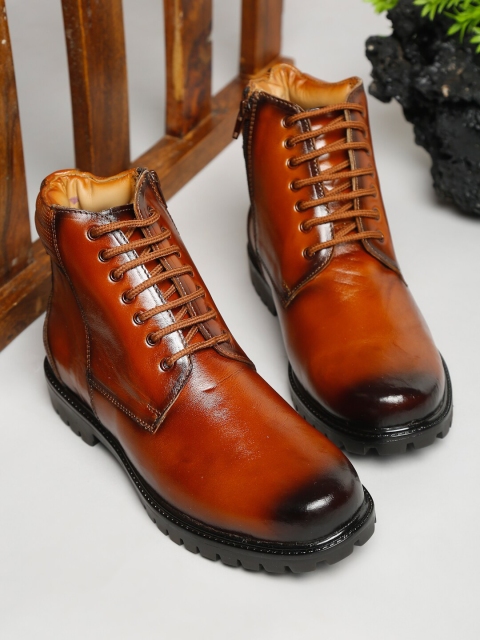 

LOUIS STITCH Men Tan Leather High-Top Flat Boots