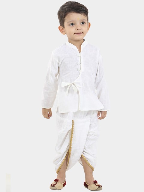 

BownBee Boys White Angrakha Pure Cotton Kurti with Dhoti Pants