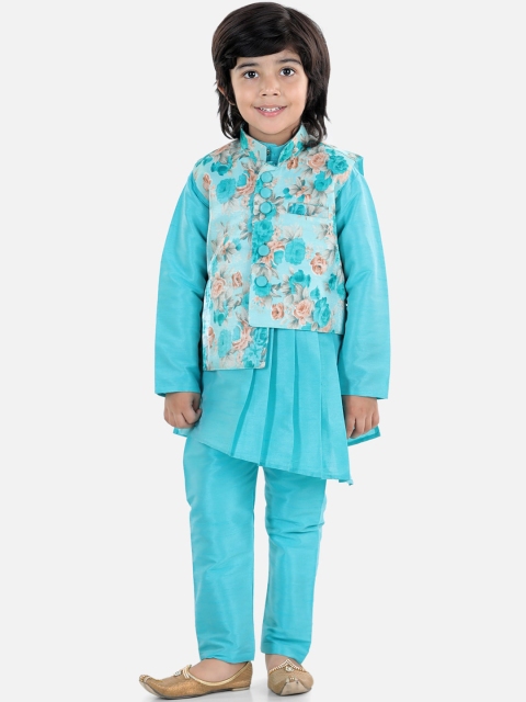 

BownBee Boys Blue Floral Kurta with Pyjamas with Nehru Jacket