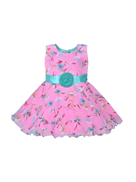

Wish Karo Girls Pink Floral Georgette Fit & Flare Dress