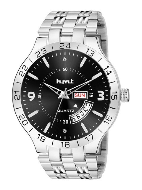 

HYMT Men Black Dial & Silver Toned Stainless Steel Bracelet Style Straps Analogue Watch