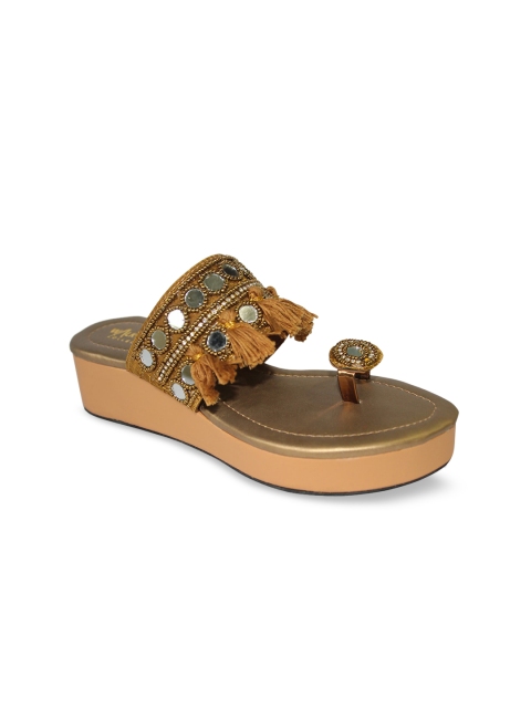 

WALK N STYLE COLLECTION Beige Embellished Ethnic Wedge Sandals