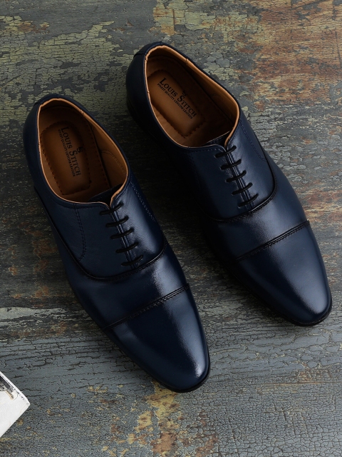 

LOUIS STITCH Men Blue Solid Genuine Leather Formal Oxfords
