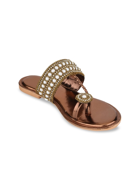 

WALK N STYLE COLLECTION Women Copper-Toned Ethnic Embellished One Toe Flats