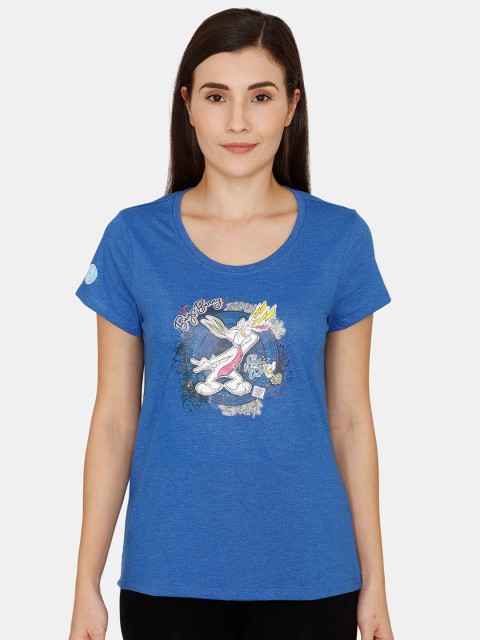 

Zivame Women Blue Printed Pure Cotton T-shirt