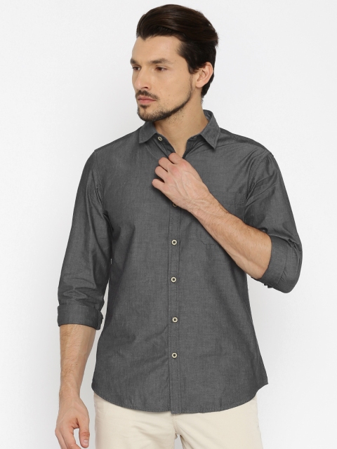 

John Players Charcoal Grey Trim Fit Solid Casual Shirt