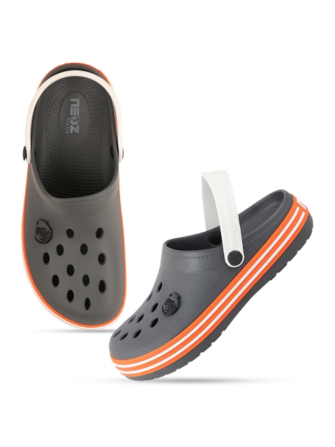 

NEOZ Men Grey Melange & Orange Rubber Clogs