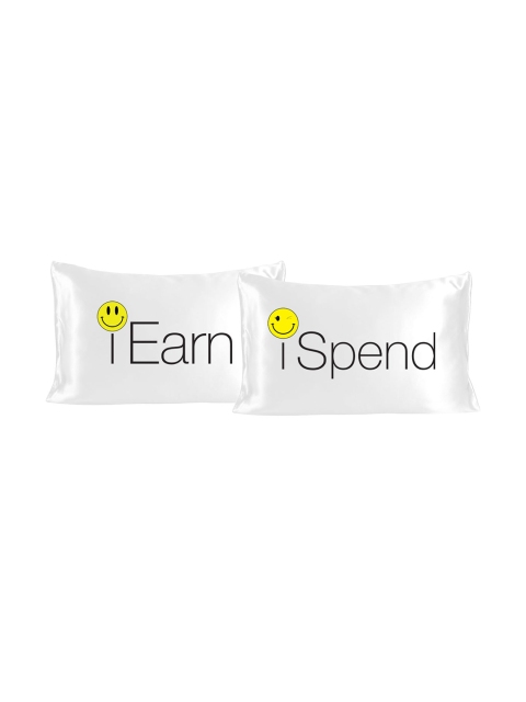 

Stoa Paris Set of 2 White Printed Satin Pillow Covers