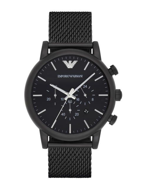 

Emporio Armani Men Black Dial & Black Stainless Steel Bracelet Style Straps Analogue Watch