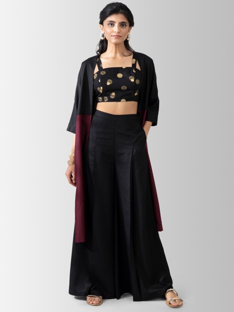 

Marigold by FableStreet Women Black & Brown Colourblocked Top with Palazzos