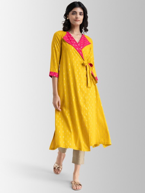 

Marigold by FableStreet Women Yellow Printed Angrakha Kurta with Trousers