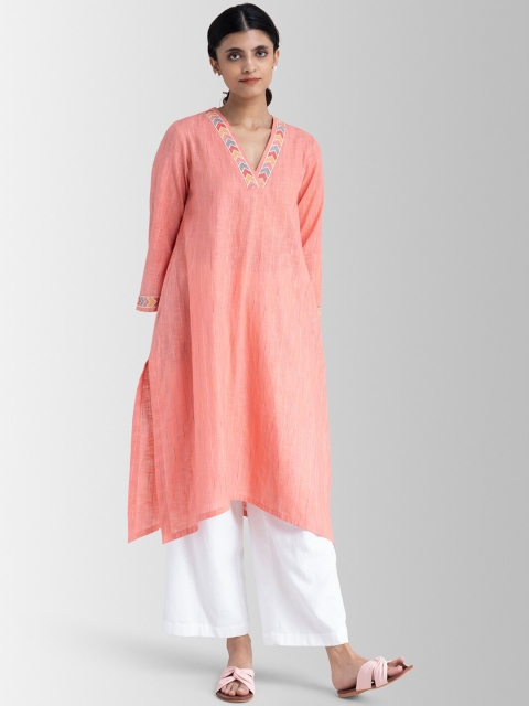 

Marigold by FableStreet Women Peach-Coloured Cotton Kurta