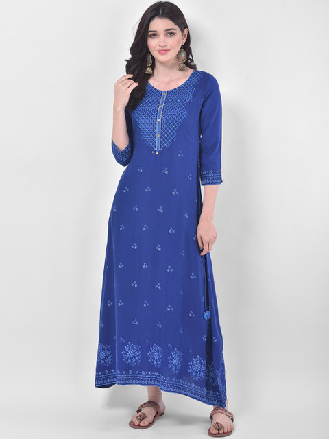 

Span Women Blue Ethnic Motifs Embroidered Thread Work Kurta