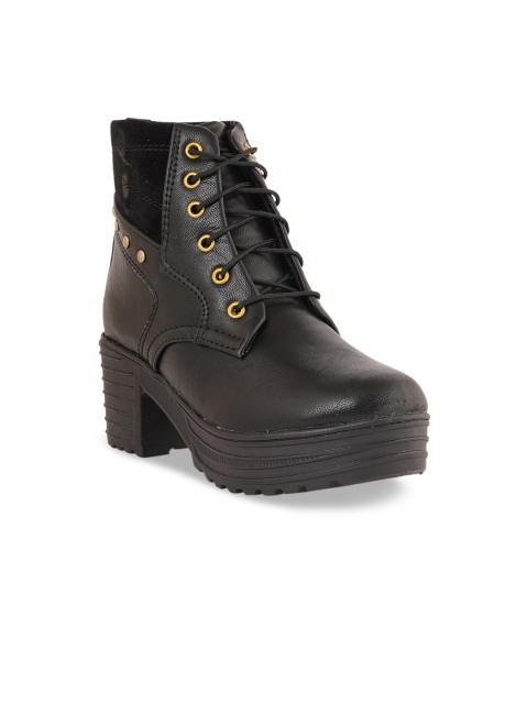 

Walkfree Women Black Textured Patent Leather Flat Boots