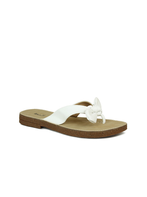 

Inc 5 Women White T-Strap Flats with Bows