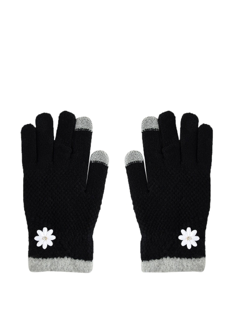 

ToniQ Unisex Black & Grey Knitted Touch Screen Winter Gloves