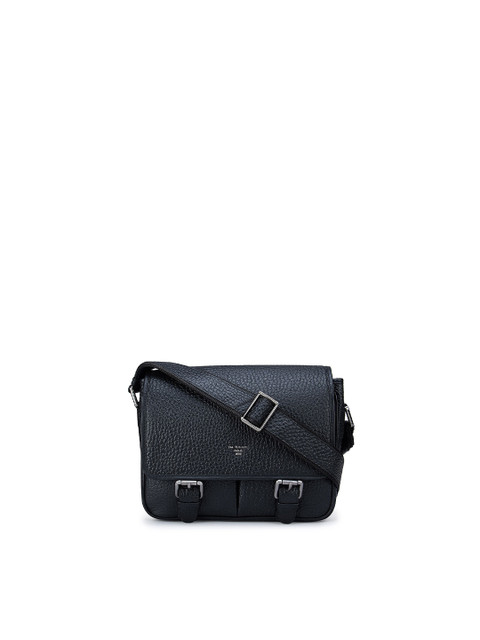 

Da Milano Men Black Textured Messenger Bag