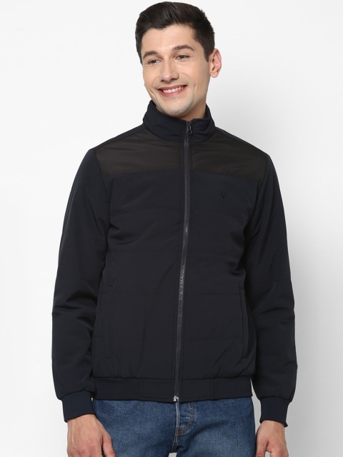 

Allen Solly Men Navy Blue Black Colourblocked Bomber Jacket