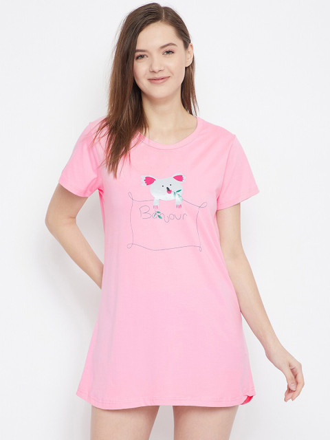 

FRENCH FLEXIOUS Women Pink & Green Printed Lounge T-Shirt