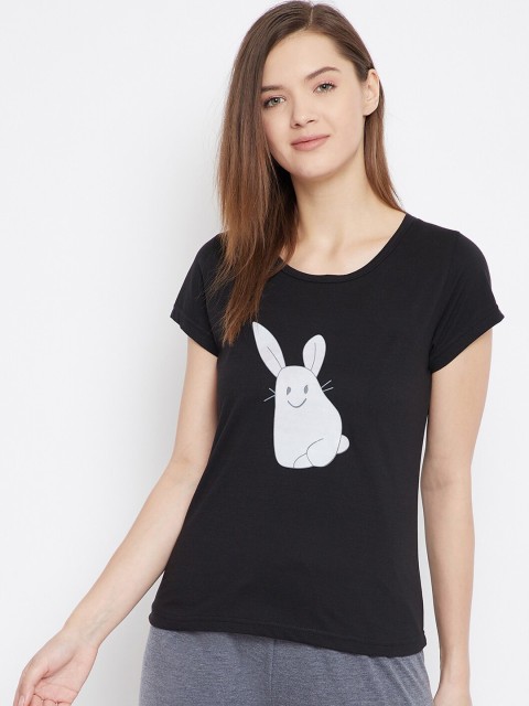 

FRENCH FLEXIOUS Women Black & White Printed Lounge T-Shirts