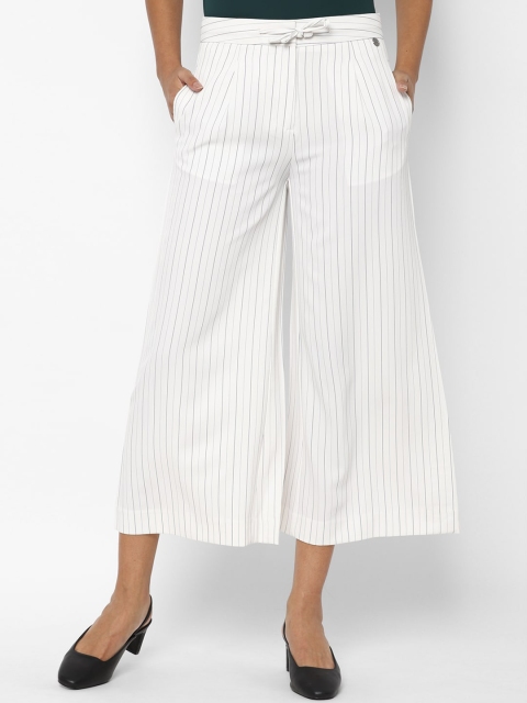 

Allen Solly Woman Women Cream-Coloured Striped Culottes Trousers