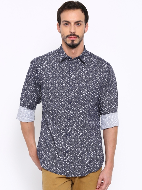 

John Players Men Navy Printed Casual Shirt, Navy blue