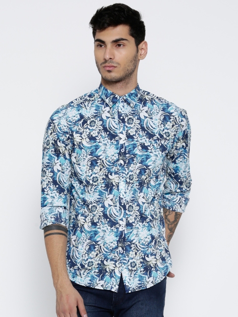 

John Players Men Blue Trim Fit Printed Casual Shirt