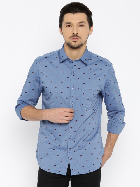 

John Players Men Blue Trim Fit Printed Casual Shirt
