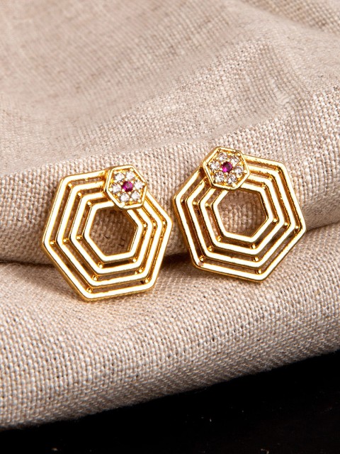 

Studio Voylla Gold-Toned American Diamond CZ Traditional Brass Drop Earrings