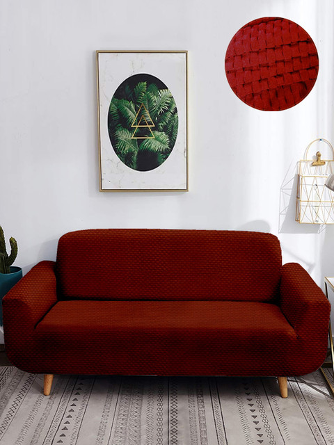 

Cortina Maroon 2-Seater Super-Stretchable Non-Slip Sofa Slipcover