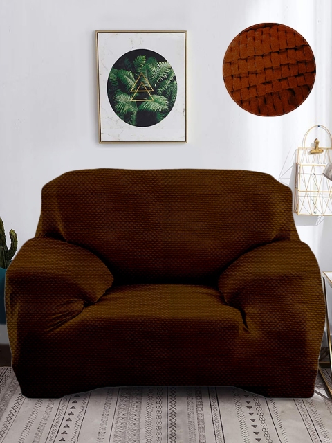 

Cortina Brown Solid Jacquard Single Seater Sofa Cover