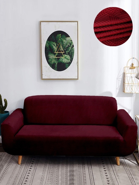 

Cortina Maroon Solid Jacquard Two Seater Sofa Cover