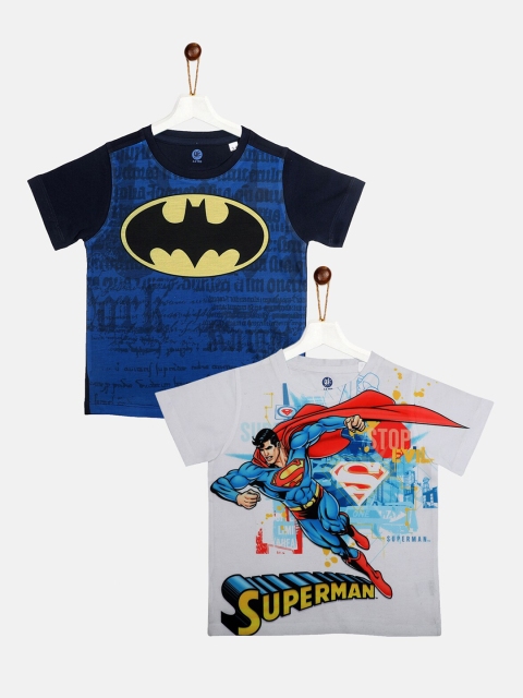 

YK Justice League Boys Blue & White Pack of 2 Batman & Superman Printed T-shirts, Navy blue