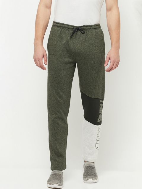 

Octave Men Olive Green & White Colourblocked Cotton Trackpants