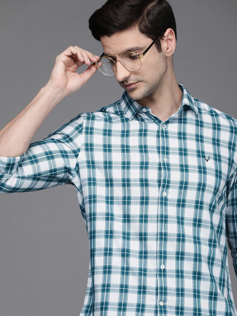 

Allen Solly Sport Men Teal Checked Ultra Slim Fit Pure Cotton Casual Shirt