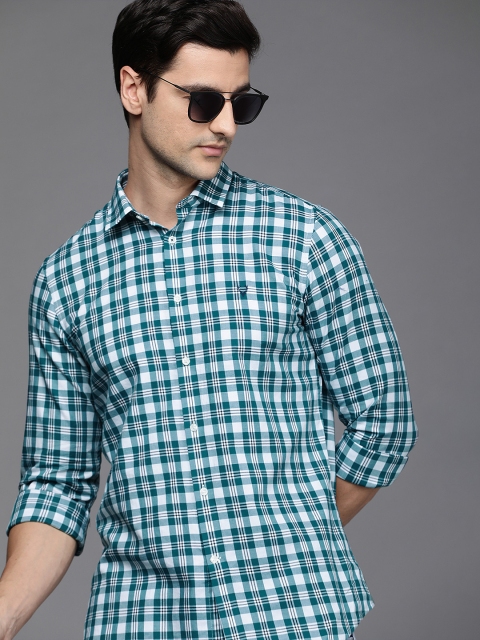

Allen Solly Sport Men Teal Blue & White Checked Ultra Slim Fit Casual Shirt
