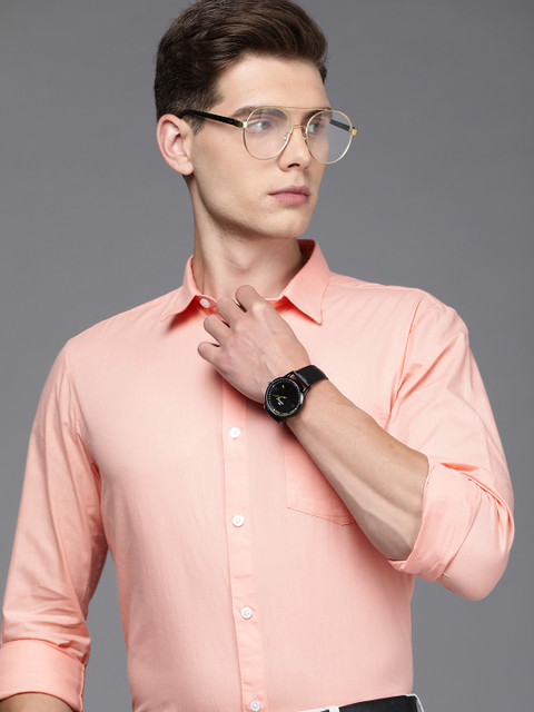 

Allen Solly Men Peach-Coloured Modern Slim Fit Solid Pure Cotton Formal Shirt