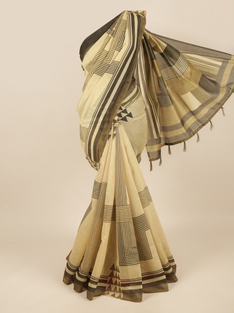 

Pothys Cream-Coloured & Black Saree