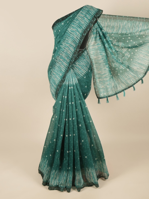 

Pothys Green & white Bandhani Printed Cotton Blend Saree
