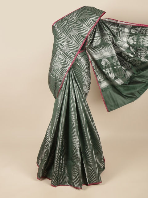 

Pothys Green & Silver-Toned Woven Design Saree