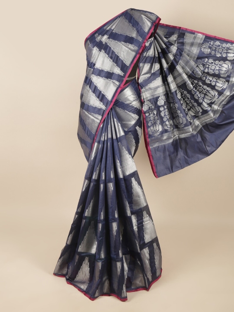 

Pothys Blue & Silver-Toned Woven Design Saree