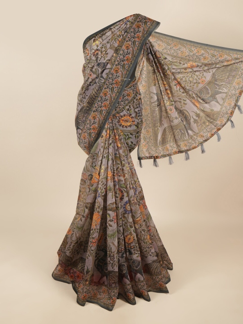

Pothys Grey & Yellow Floral Printed Saree