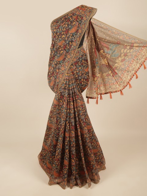 

Pothys Brown & Blue Printed Cotton Blend Saree