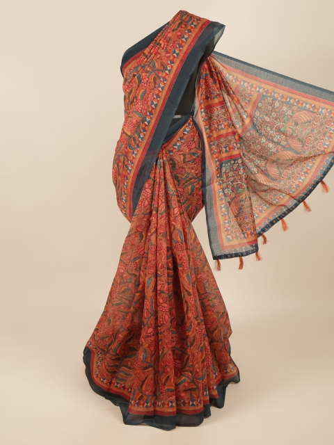 

Pothys Orange & Blue Kalamkari Printed Saree