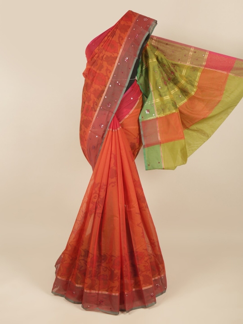 

Pothys Orange & Green Floral Printed Saree
