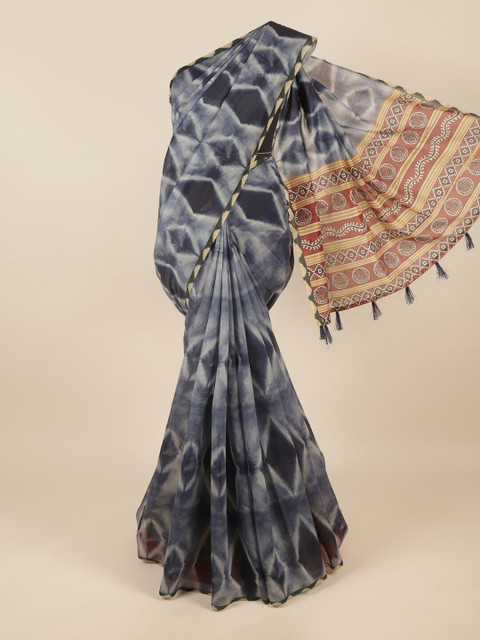 

Pothys Blue & Maroon Tie & Dye Printed Cotton Blend Saree