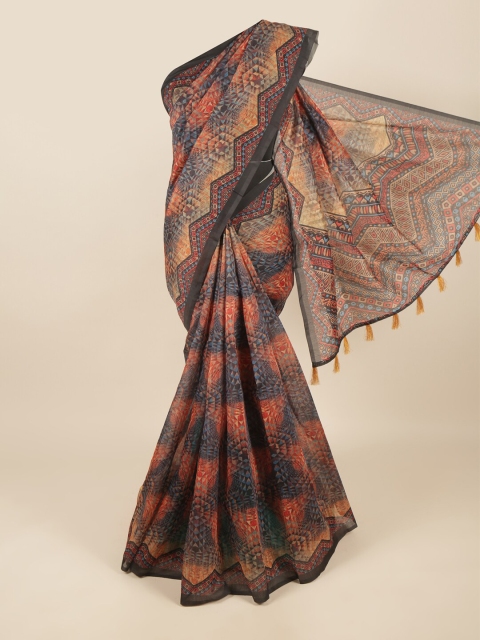 

Pothys Navy Blue & Orange Geometric Printed Saree