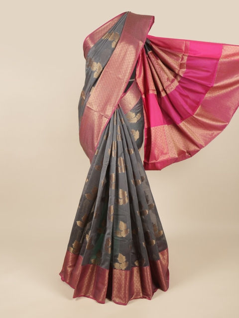 

Pothys Grey & Pink Ethnic Motifs Zari Saree
